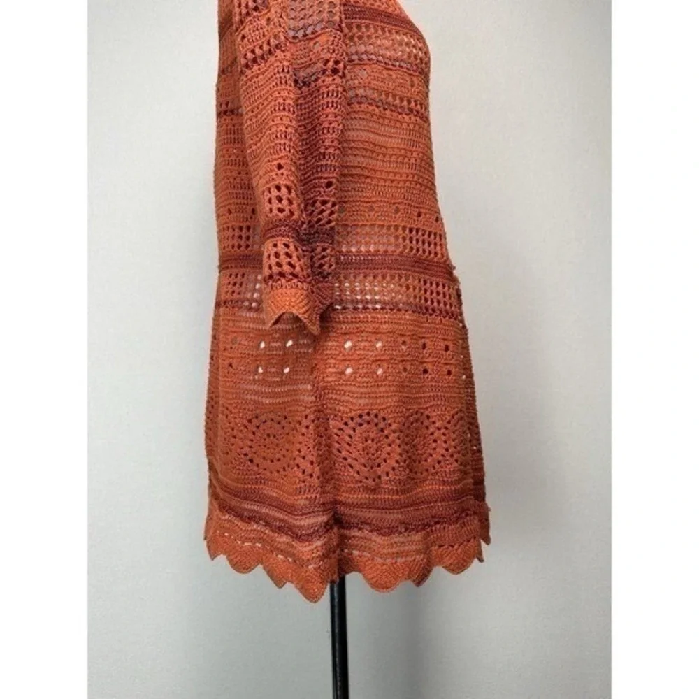 Premise Women's Open Knit Sweater Tunic Cover Up Orange Rust Sz L Boho Hippie